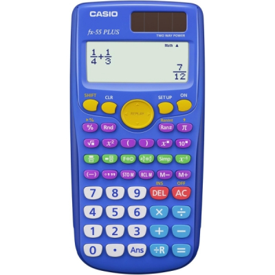 Casio FX-55 Plus Calculadora Cientifica Pantalla LCD 12 Digitos - 240 Funciones - Funcion de Potencia (Cuadrado), Calculo Exponencial etc... - Tapa Protectora - Color Azul