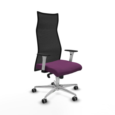 Albacete malla sincro malla negra similpiel morado brazos blancos base aluminio ruedas 65mm engomadas