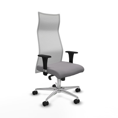 Albacete malla sincro malla blanca similpiel gris brazos 1D base aluminio ruedas 65 mm nailon