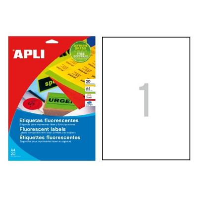 APLI Paq.20 etiquetas A4 verde fluorescente