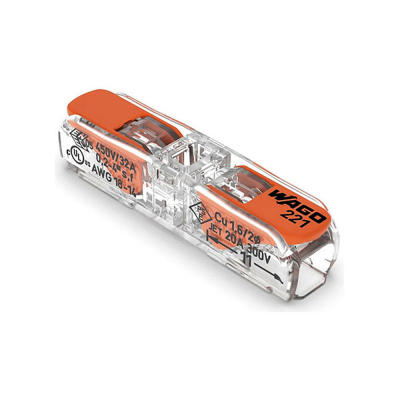 Conector rápido en linea con palanca 2 vias, ø maximo 4 mm², 450 v , 32 a transparente 8,1 x 35,5 x 8,9 mm