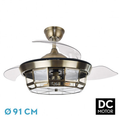 Ventilador Dc Tornado Mini Cuero 3xe27 91d 3aspas Desplegables 6velocidades C/remoto Y Temporizador