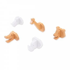 Set de 5 colgadores infantiles de animales madera/blanco · Animals H190-M9577