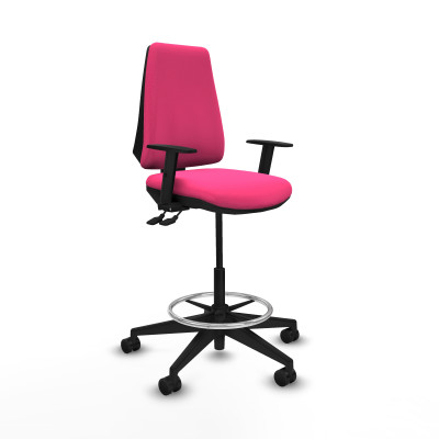 Taburete Elche AS similpiel rosa brazos 1D base piramidal ruedas 65mm nailon