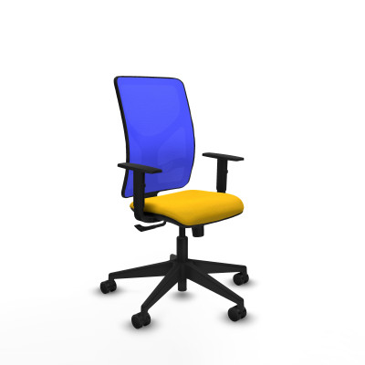 Motilla sincro malla azul bali amarillo brazos 1D base piramidal ruedas 65mm nailon