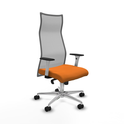 Albacete malla sincro malla gris similpiel naranja brazos blancos base aluminio ruedas 65 mm nailon