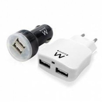 Kit de carga usb ewent para hogar y coche - 2 puertos - 12w