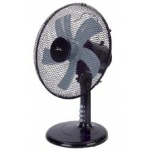 Ventilador de sobremesa Jata JVVM3124, 24 cm, 45W, 3 velocidades, oscilación automática, cabezal inclinable, rejilla metal protectora, 56dB, base estable, negro