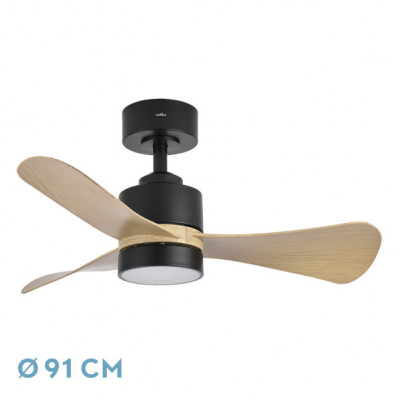 Ventilador Dc Zepelin 18w 1900lm Negro/madera Clara 3aspas 91d 3000-4000-6500K Remoto,memoria Y Temporizador