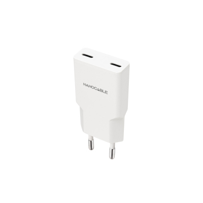 Nanocable Cargador de Pared 2xUSB-C/PD 30W - Color Blanco