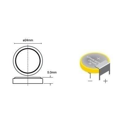 Pila Litio CR2450H 3Vdc 630mA Horizontal 3pin soldar