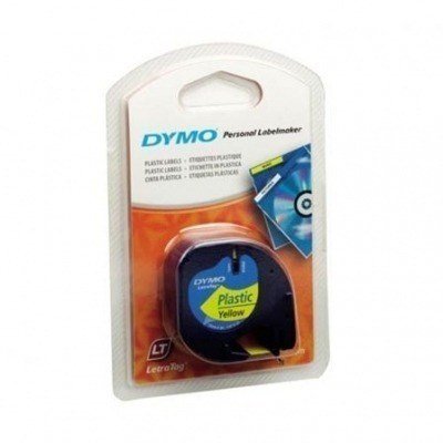 Dymo LetraTag S0721620 Cinta de Etiquetas Original para Rotuladora - Texto negro sobre fondo amarillo - Ancho 12mm x 4 metros (91202)