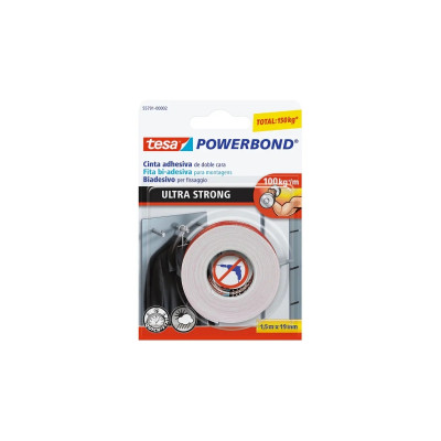 Tesa Ultra Strong Cinta Adhesiva de Doble Cara Ultra Fuerte 19mm x 1.5m - Color Blanco