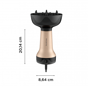Secador de pelo Rowenta CV7D30E0, Curl Harmony, 3 en 1, difusor, para cabellos rizados, 2 velocidades, 2 temperaturas, ergonómico, 3 accesorios, neceser, dorado