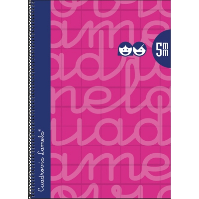 Lamela Cuaderno Espiral con 80 Hojas de 90g/m2 con Margen - Formato Folio - Pauta Cuadrovia de 5mm - Cubierta Extra Dura - Papel Offset Blanco Extra - Color Fucsia