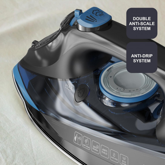 Plancha de vapor Black & Decker BXIR2606E, 2600W, golpe de vapor 150 gr/min, vapor continuo 35 gr/min, azul y negro - imagen 9