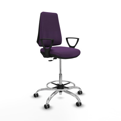 Taburete Elche CP bali morado brazos fijos base cromada ruedas 65mm engomadas