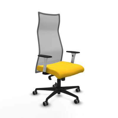 Albacete malla sincro malla gris similpiel amarillo brazos blancos base nailon ruedas 65mm engomadas