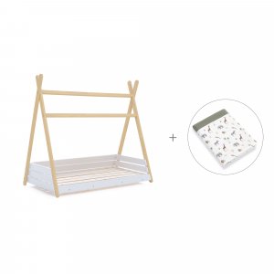 Cama cabaña Montessori madera 70x140 cm + toldo Natura · Homy Life