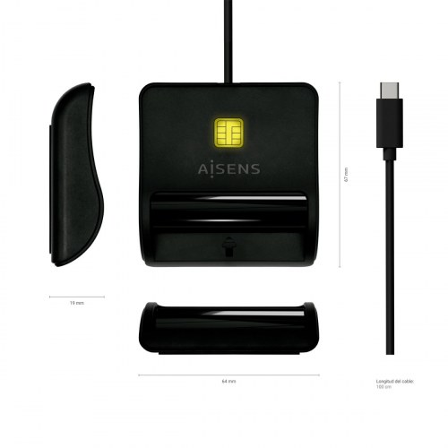 Aisens - Lector De Tarjeta Inteligente Dni, Usb-C, Negro