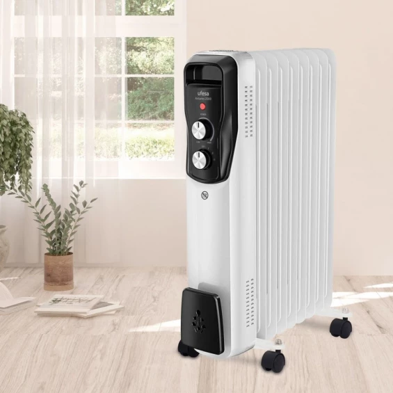 Radiador de aceite Ufesa Antares 2000, 2.000 W, 9 elementos, termostato regulable, blanco - imagen 2