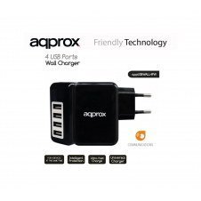 CARGADOR APPROX 4 PUERTOS USB NEGRO APPUSBWALL4PB
