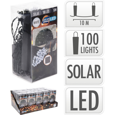 Guirnalda solar led, blanco frio, 100 leds, 10 m