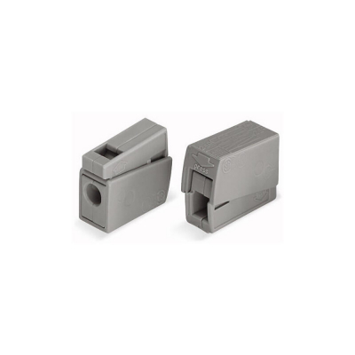 Conector rápido en linea presilla 2 vias, 1 rígido + 1 rígido, semirígido o flexible ø máximo 2,5 mm², gris