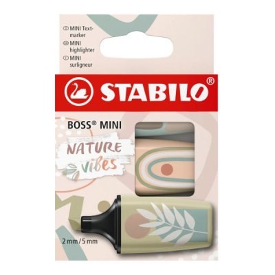 Stabilo Boss Mini Naturevibes Pack de 3 Marcadores Fluorescentes - Trazo entre 2 y 5mm - Tinta con Base de Agua - Antisecado - Colores Verde Barro, Verde Tierra y Beige