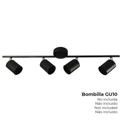 Foco 4 elementos gu10 50 w (bombilla no incluida) color negro 70 x 9 x 15,2 cm