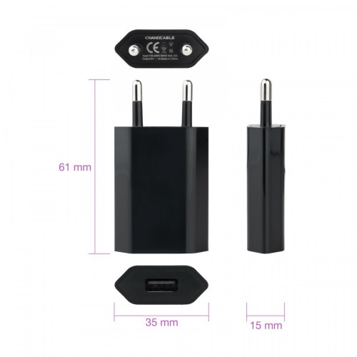 MINI CARGADOR USB 5V-1A NEGRO