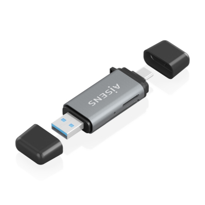 Aisens Lector de Tarjetas USB-A y USB-C 3.1 Gen1 - Compatible con SD, Micro SD, MMC, RS-MMC, MMC Micro - Color Gris