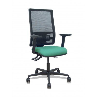 Silla Bormate asincro malla negra asiento bali verde esmeralda brazos 2D ruedas 65mm