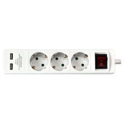 Base Multiple 3 Enchufes Schuko + 2 tomas USB Interruptor y Cable 1,5m