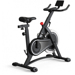 Bicicleta estática Indoor Ksix KB01, soporte tablet y Smartphone, ajustable, compatible apps Kinomap y Zwift, pantalla LED, negro