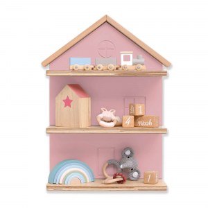 Estantería infantil pared con forma de casita madera/rosa · Ville H163-M9759