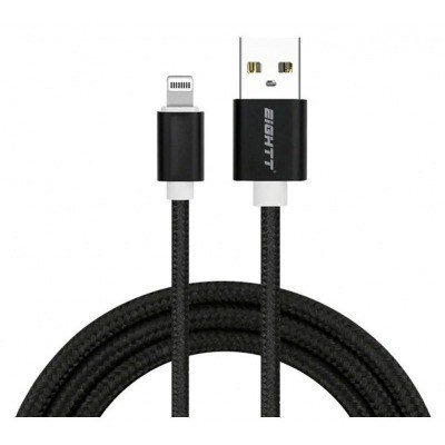 CABLE EIGHTT USB A LIGHTNING 1M TRENZADO DE NYLON NEGRO. CARCASA DE ALUMINIO