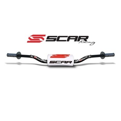 Manillar SCAR O² Ø28,6mm Villopoto/Stewart negro sin barra, morcilla blanca S9162BK-WH