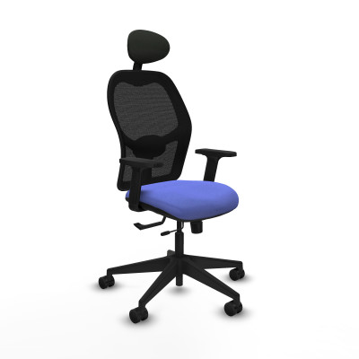 Alocén traslack malla negra bali azul claro brazos 2D base piramidal cabecero fijo ruedas nailon 65mm