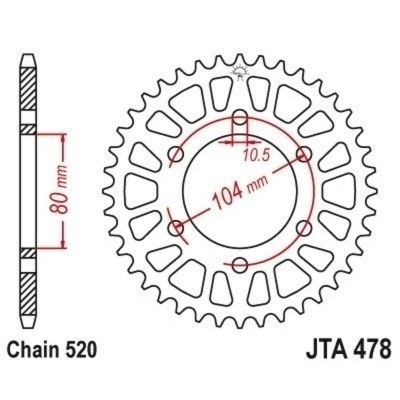 Corona JT Aluminio negro JT 478 con 43 dientes JTA478.43BLK