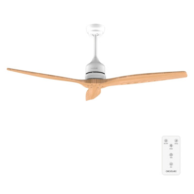 Cecotec EnergySilence Aero 5270 WhiteWood Ventilador de Techo de 3 Aspas - 40W - Diametro 52 - Temporizador - 6 Velocidades - Modo Invierno - Altura Ajustable - Aspas de Madera Clara - Color Blanco