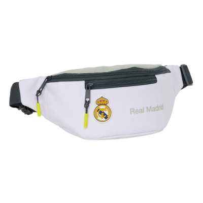 Safta Real Madrid 1ª Equipacion 24/25 Bolsa de Cintura - 2 Compartimentos - Ajustable - 23x12x9cm - Color Blanco/Negro