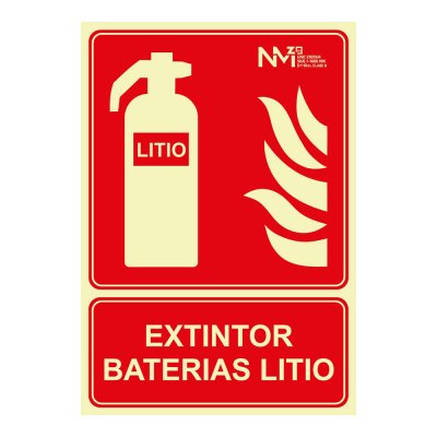 Cartel de extinción extintor de baterias de litio clase b (0,7 mm) 210 x 300 mm