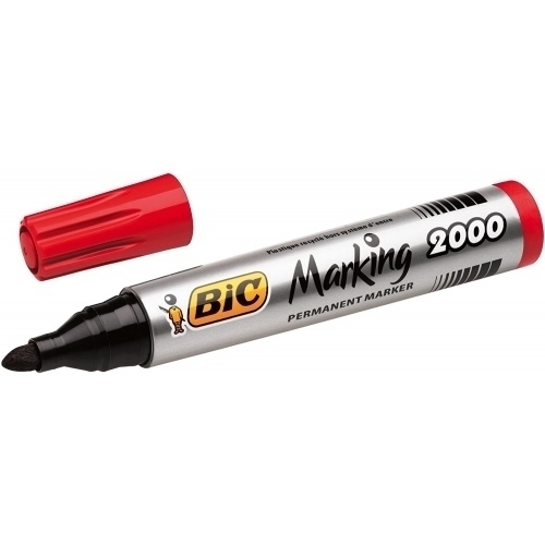 Bic Marking 2000 Ecolutions Rotulador Permanente - Punta de 4.95 mm - Tinta con Base de Alcohol - Ecologico - Secado Rapido - Color Rojo