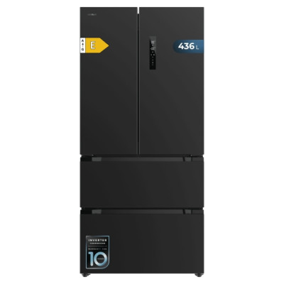 Cecotec Bolero CoolMarket FD 436 Dark E Frigorifico Puerta Francesa de 4 Puertas - Capacidad 510L - Compresor Inverter - Total Nofrost - Modo Vacaciones - Frio Envolvente - 83.6x63.6x183cm - Color Neg