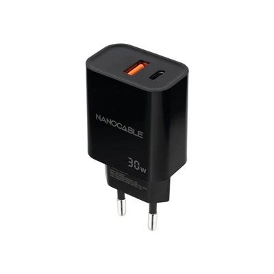 Cargador nanocable usb - c - pd+usb - a - qc 30w negro