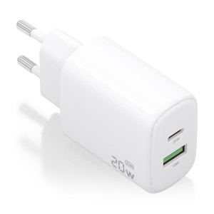 AISENS - CARGADOR GaN 20W, 1xUSB-C PD3.0, 1xUSB-A QC3.0, BLANCO