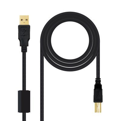Nanocable - CABLE USB 2.0 IMPRESORA HQ CON FERRITA, TIPO A/M-B/M, NEGRO, 5 M