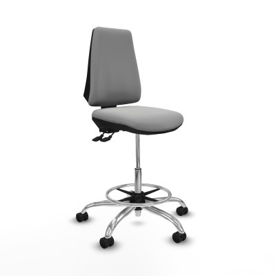 Taburete Elche AS similpiel gris claro base cromada ruedas 65mm nailon