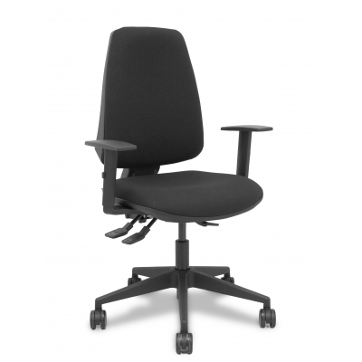 Silla Elche asincro bali negro brazos 1D base piramidal ruedas de nailon de 65mm